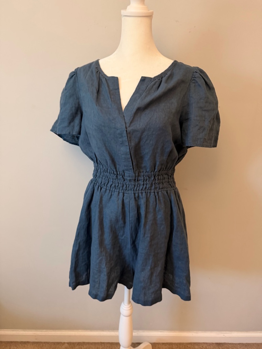 Anthropologie Somerset Collection Blue Linen Blend Romper NWOT
